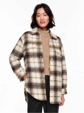 Aritzia Wilfred Ganna Shirt Jacket Wool Blend Coat Flannel Plaid Fall Size XS